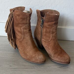 Sam Edelman Tan Suede Ankle Boots with Fringe